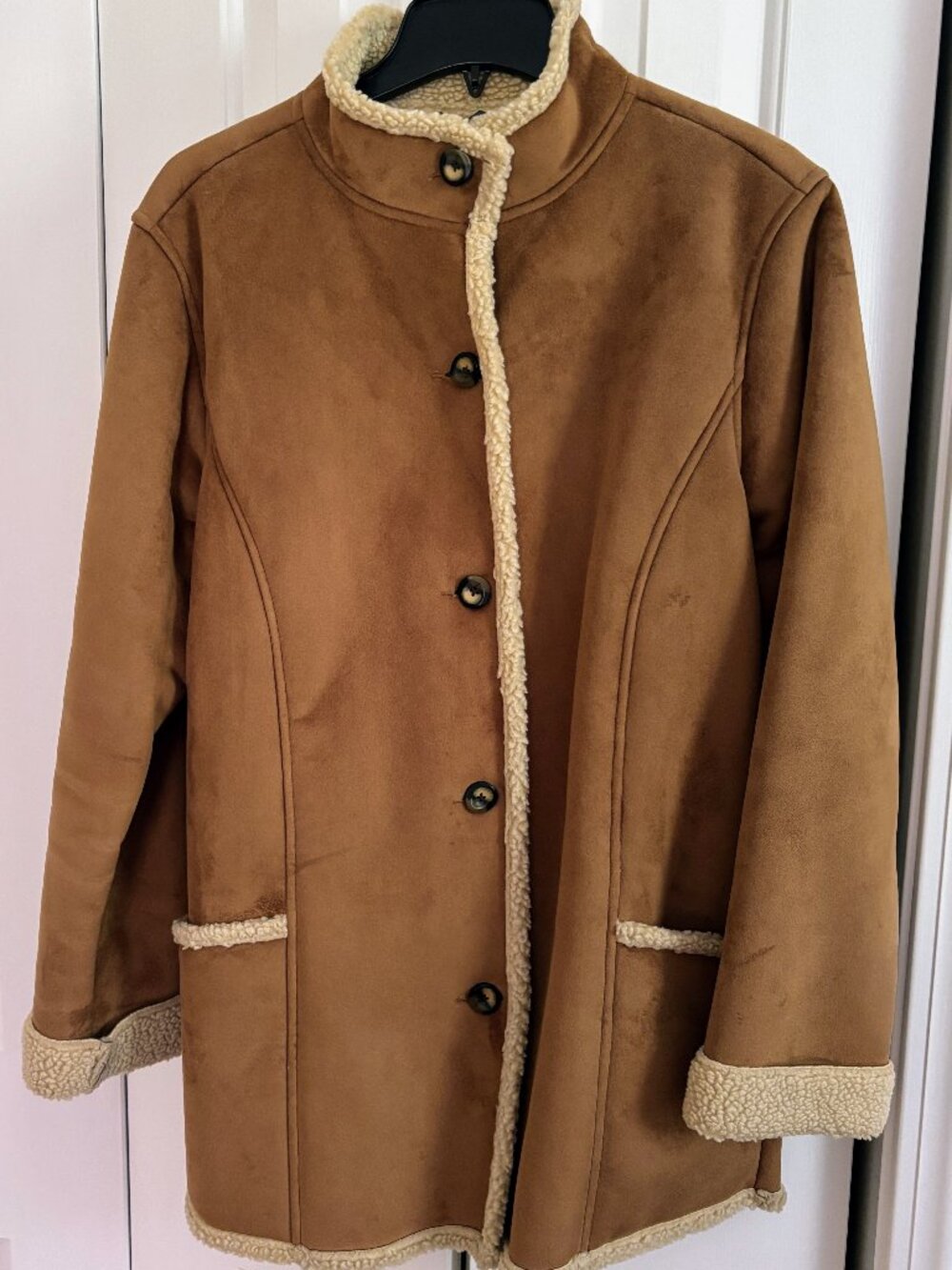 LLBean Women's Faux Suede Shearling Coat, Large Size